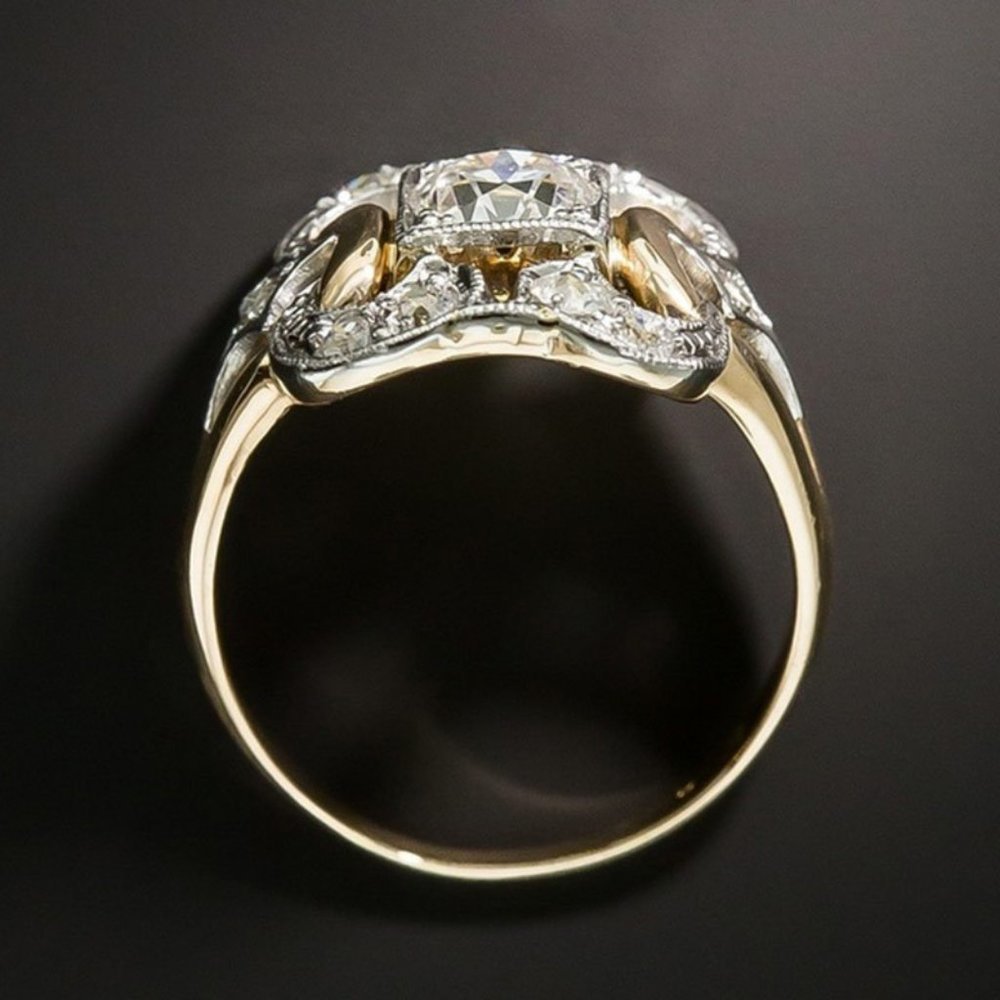 NEW Vintage Gold Round Diamond Art Deco Ring - Picture 11 of 12